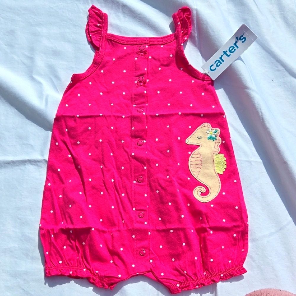 Carter's Pink Polka Dot Romper with Seahorse